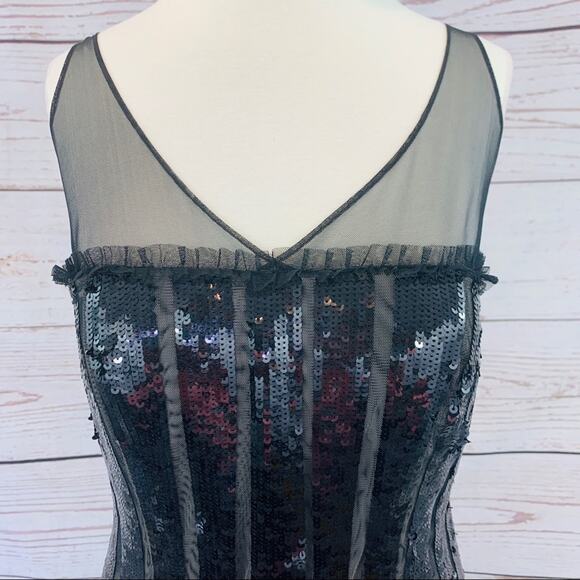 BCBGMAXAZRIA black sequin dress sheer straps - Picture 2 of 15